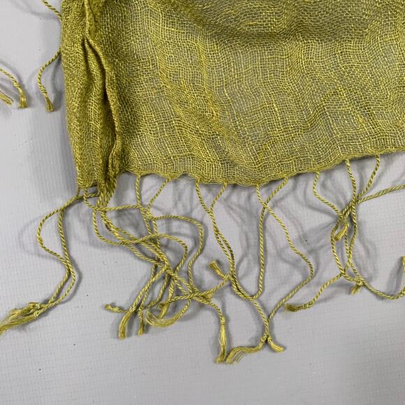 PAS de CALAIS Green Woven Linen Fringe Scarf - Picture 2 of 6